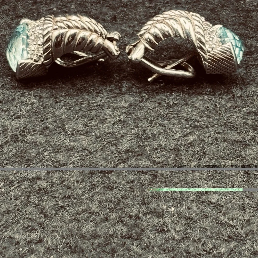 Judith Ripka Sterling Silver Blue Topaz Diamonique Shrimp Earrings Designer